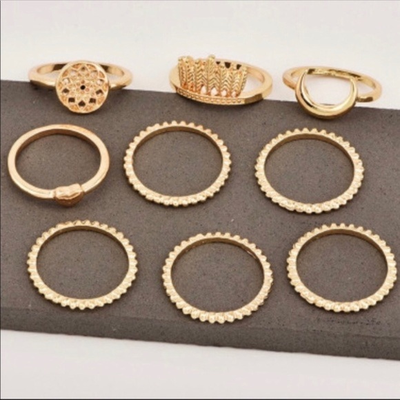 Gold Forest  Moon Heart 9 piece midi  ring set - Picture 3 of 6
